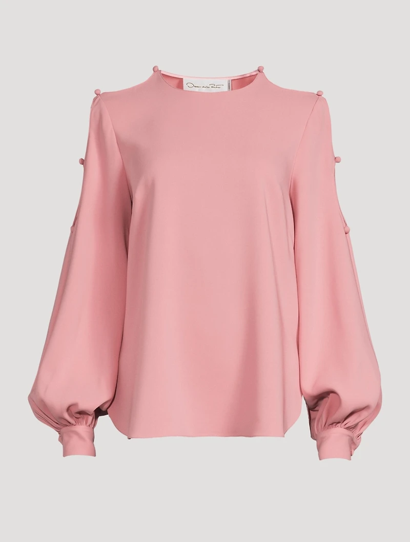 Silk Stretch Keyhole-Sleeve Blouse
