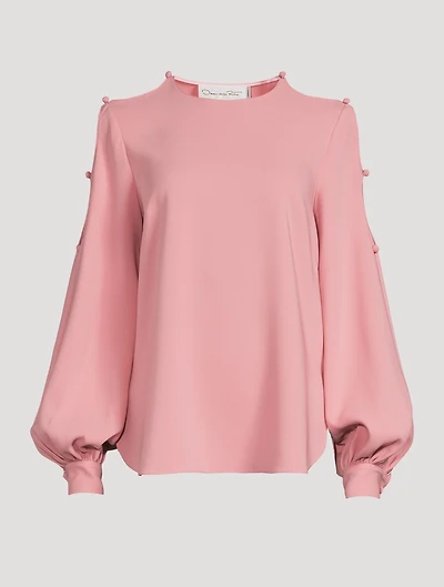 Silk Stretch Keyhole-Sleeve Blouse