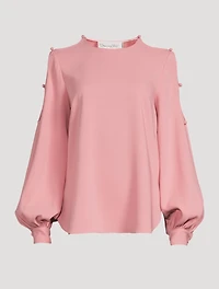 Silk Stretch Keyhole-Sleeve Blouse