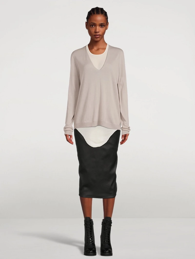 Pillar Leather-Blend Midi Skirt