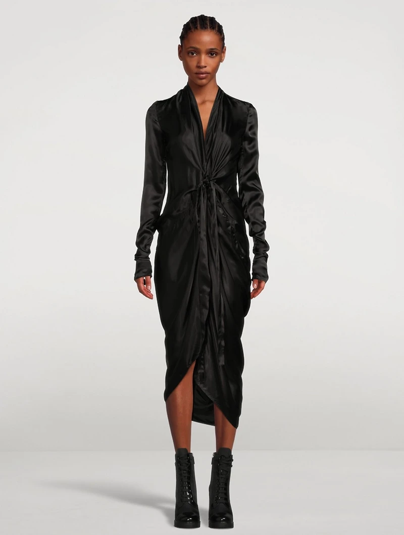 Long-Sleeve Wrap Midi Dress