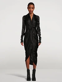 Long-Sleeve Wrap Midi Dress