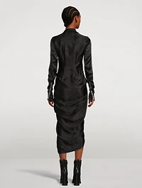 Long-Sleeve Wrap Midi Dress