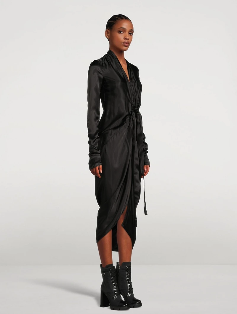 Long-Sleeve Wrap Midi Dress