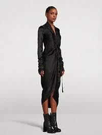 Long-Sleeve Wrap Midi Dress