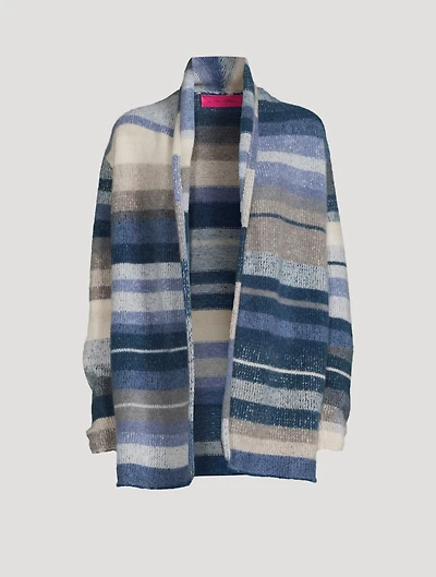 Italy Cashmere Smoking Jacket Striped Print