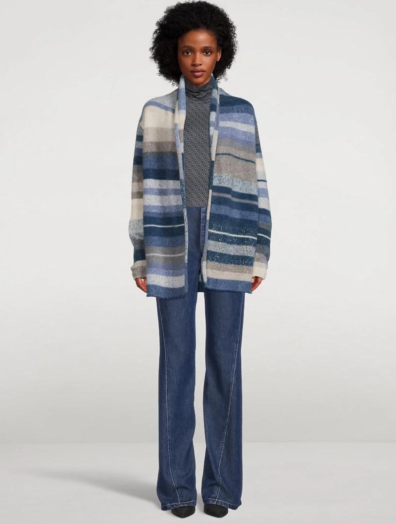 Italy Cashmere Smoking Jacket Striped Print
