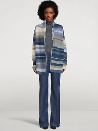 Italy Cashmere Smoking Jacket Striped Print