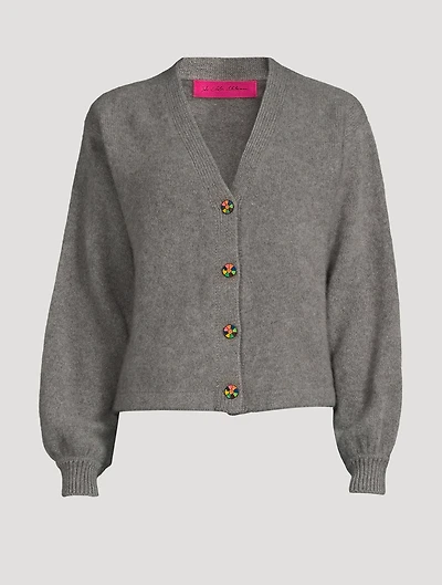 Balloon-Sleeve Heavy Cashmere Cardigan