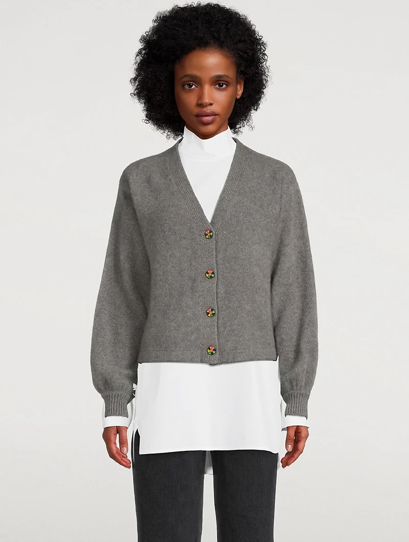 Balloon-Sleeve Heavy Cashmere Cardigan