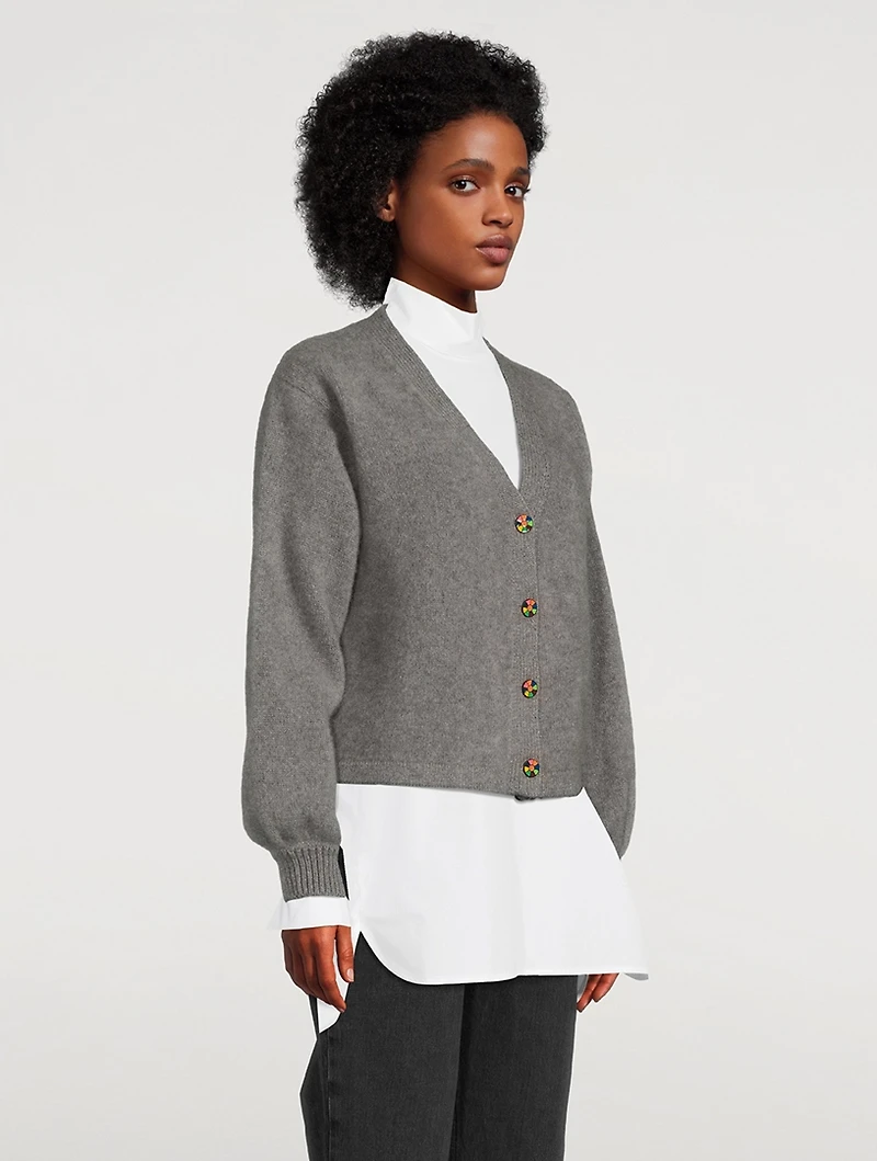 Balloon-Sleeve Heavy Cashmere Cardigan