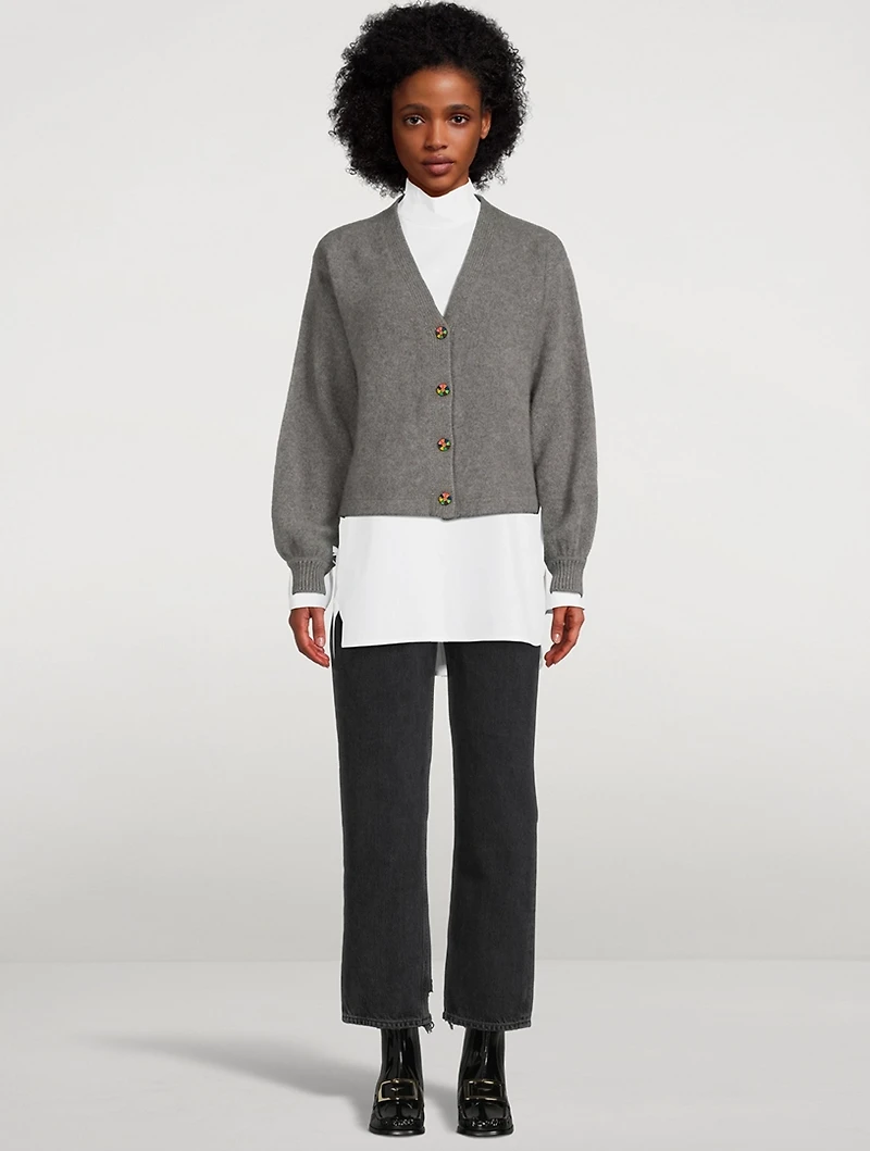 Balloon-Sleeve Heavy Cashmere Cardigan