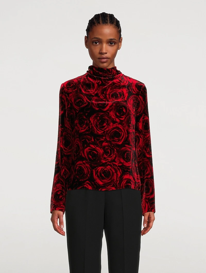 Chiala Velvet Turtleneck Rose Print