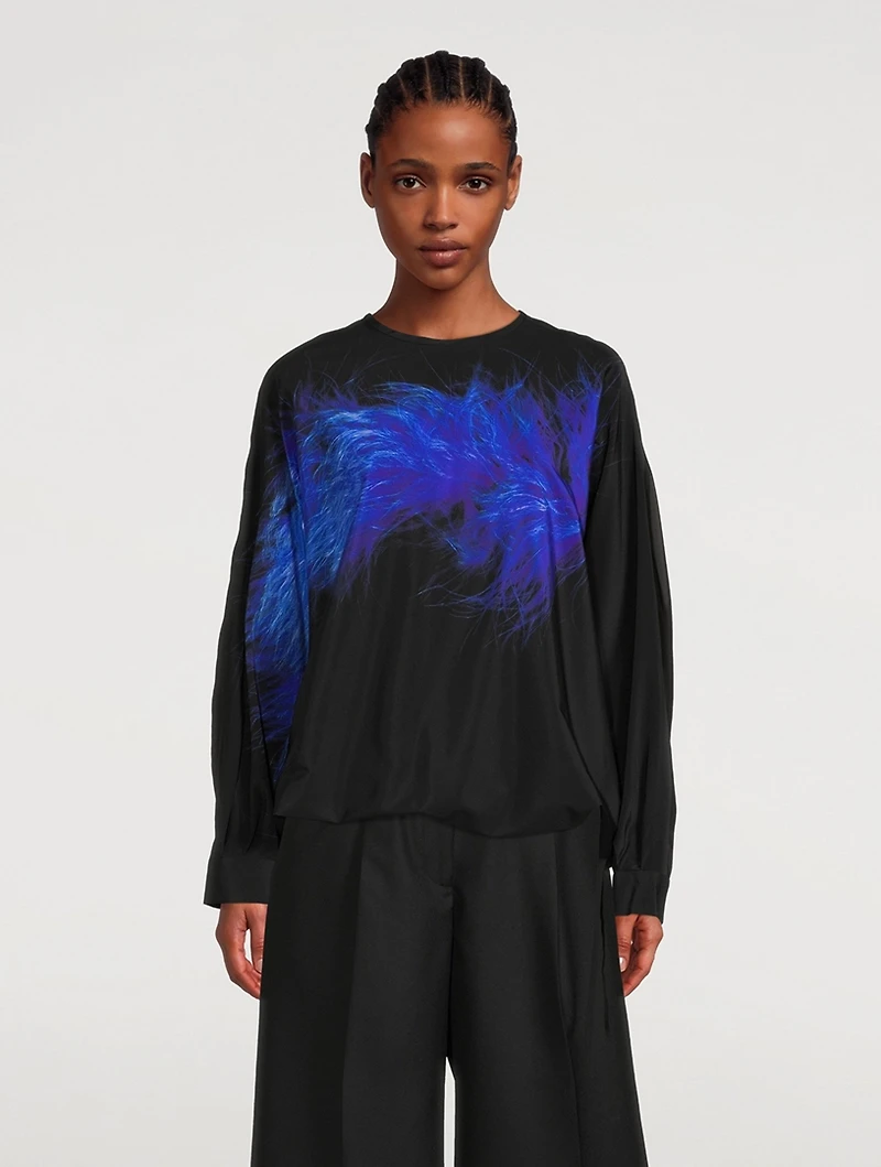 Costa Stretch Silk Shirt With Marabou Print