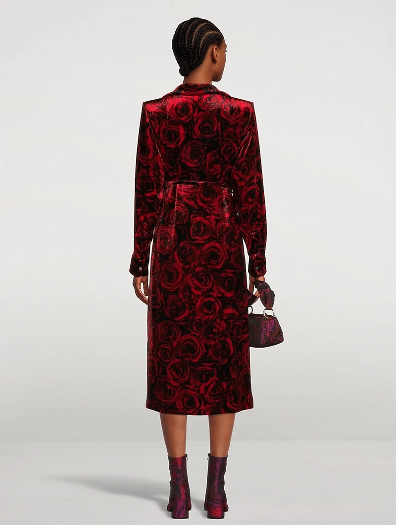 Della Velvet Shirt Dress Rose Print