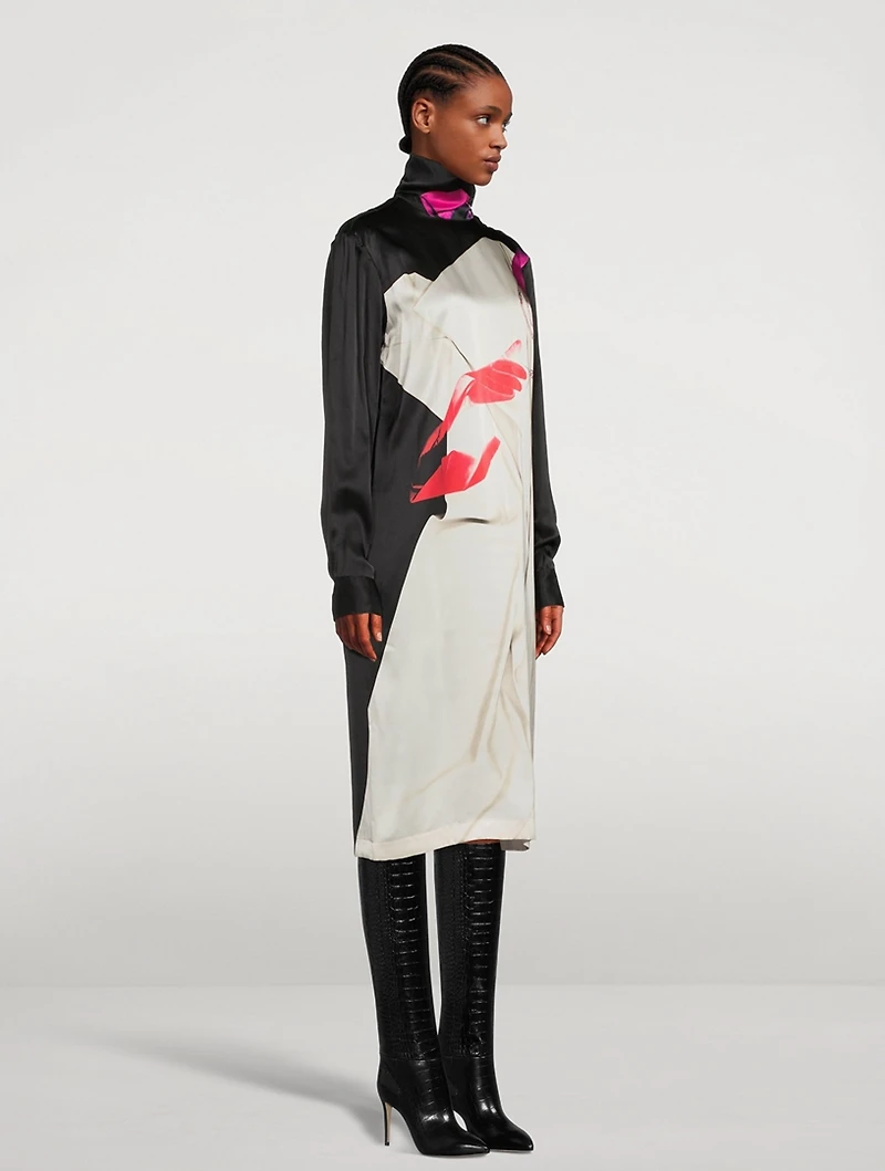 Dontisy Printed Silk Turtleneck Dress