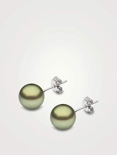 Classic 18K White Gold 9-10mm Treated Tahitian Pistachio Pearl Earrings