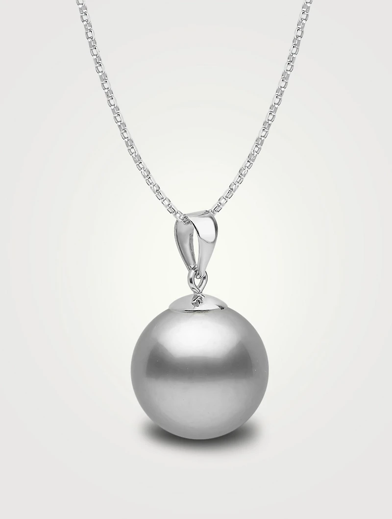 Classic 18K White Gold 11-12mm Silver Tahitian Pearl Pendant Necklace