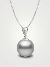 Classic 18K White Gold 9-10mm Silver Tahitian Pearl Pendant Necklace