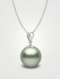 Classic 18K White Gold 9-10mm Treated Tahitian Pistachio Pearl Pendant Necklace