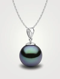 Classic 18K White Gold 9-10mm Black Tahitian Pearl Pendant Necklace