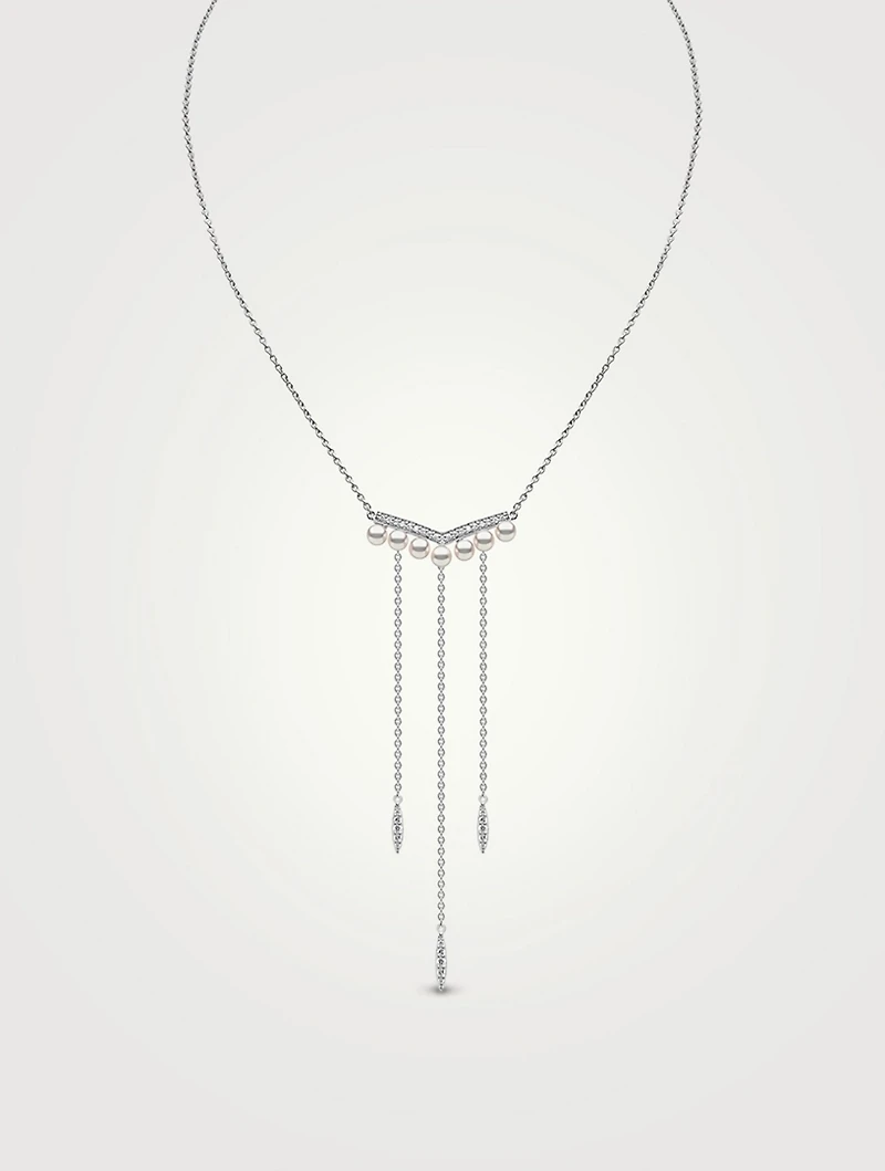 Trend 18K White Gold Necklace With Pearls And Diamonds