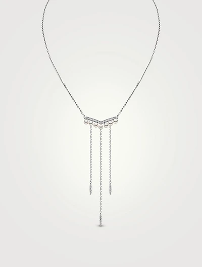 Trend 18K White Gold Necklace With Pearls And Diamonds