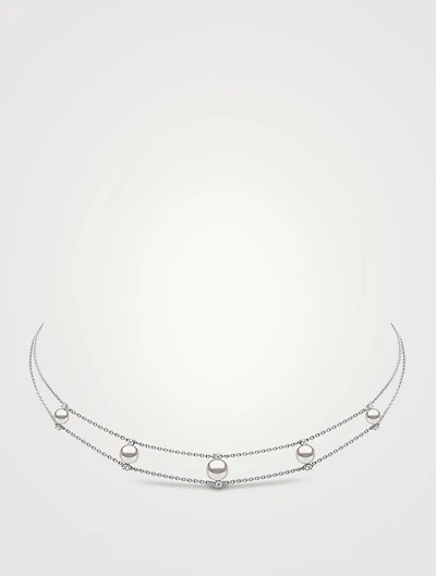 Trend 18K White Gold Pearl Choker Necklace With Pearls And Diamonds