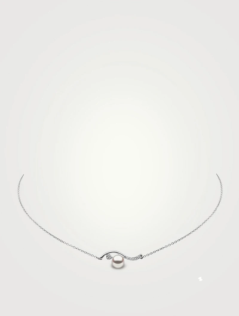 Trend 18K White Gold Pearl Necklace With Diamonds