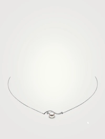 Trend 18K White Gold Pearl Necklace With Diamonds