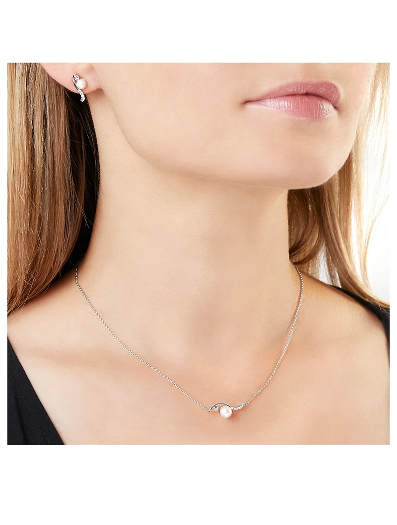 Trend 18K White Gold Pearl Necklace With Diamonds