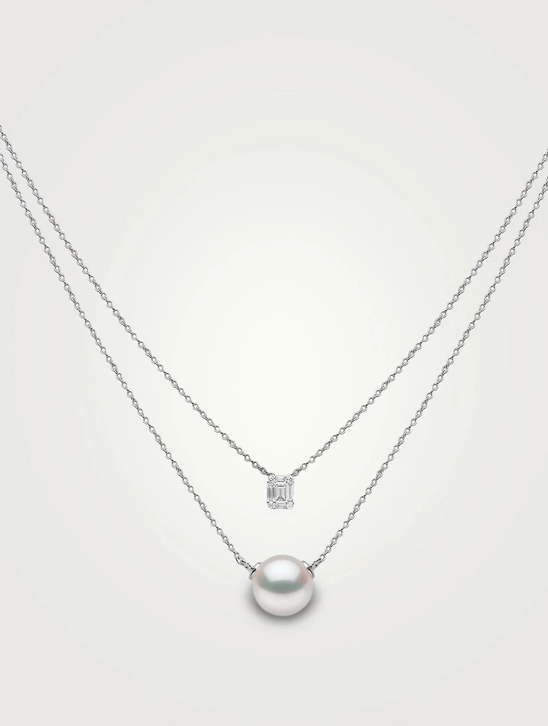 Moonlight Layered Necklace With Akoya Pearl And Diamonds
