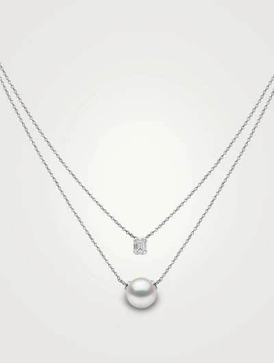 Moonlight Layered Necklace With Akoya Pearl And Diamonds