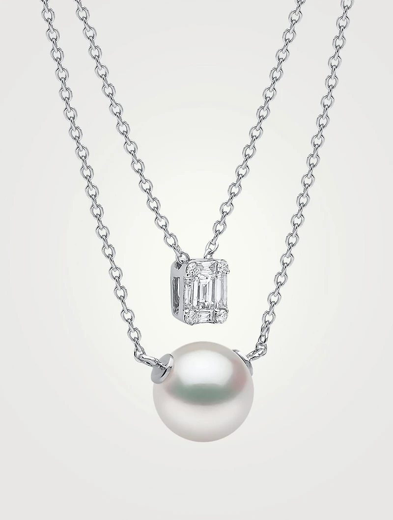 Moonlight Layered Necklace With Akoya Pearl And Diamonds