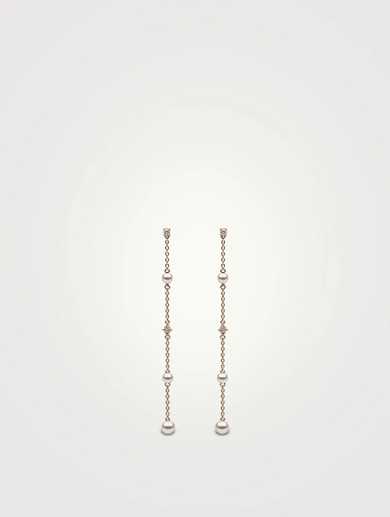 Trend 18K Gold Chain Drop Earrings With Pearls And Diamonds