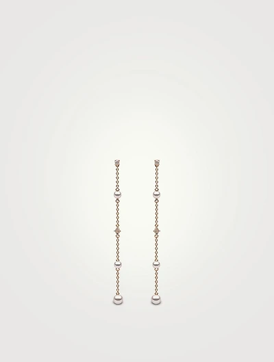 Trend 18K Gold Chain Drop Earrings With Pearls And Diamonds