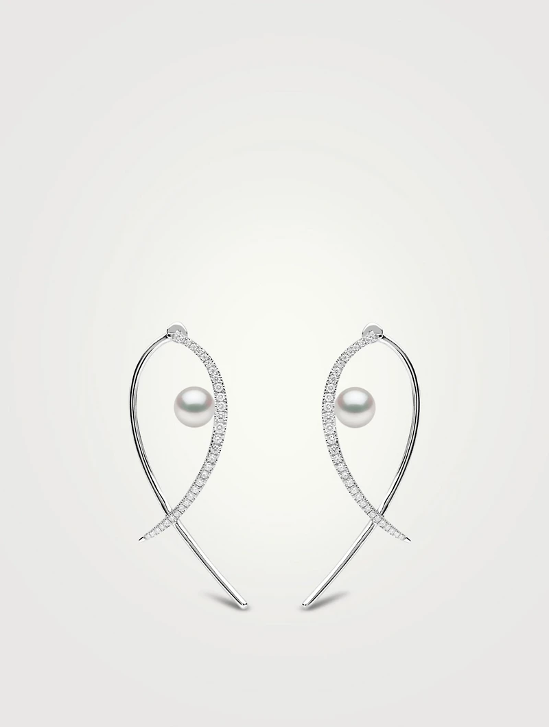 Sleek 18K White Gold Earrings With Akoya Pearls And Diamonds