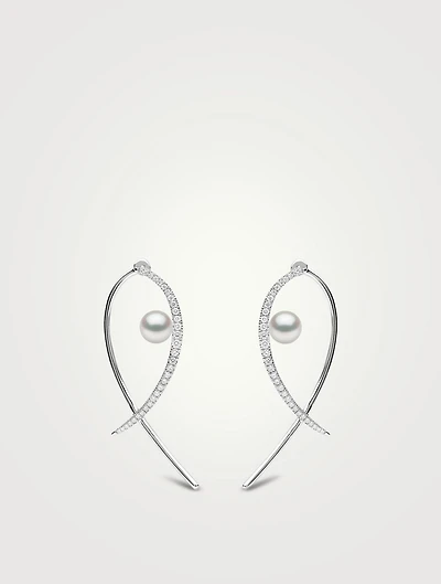 Sleek 18K White Gold Earrings With Akoya Pearls And Diamonds