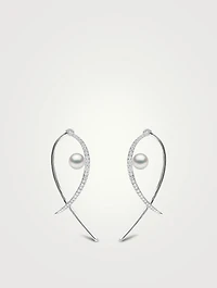 Sleek 18K White Gold Earrings With Akoya Pearls And Diamonds