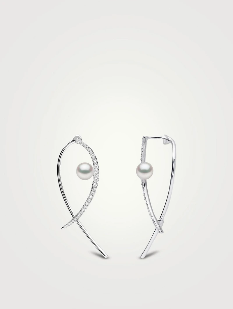 Sleek 18K White Gold Earrings With Akoya Pearls And Diamonds