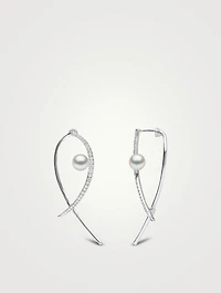 Sleek 18K White Gold Earrings With Akoya Pearls And Diamonds