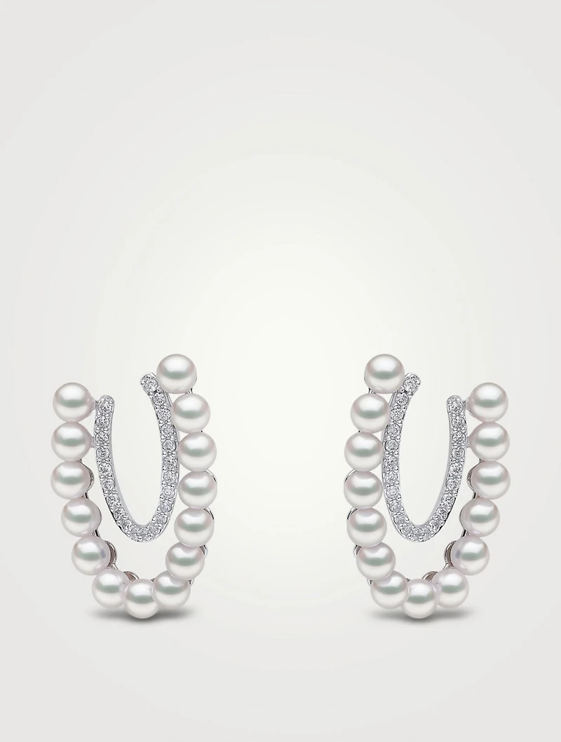 Sleek 18K White Gold Earrings With Akoya Pearls And Diamonds
