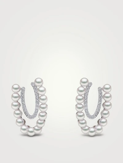 Sleek 18K White Gold Earrings With Akoya Pearls And Diamonds