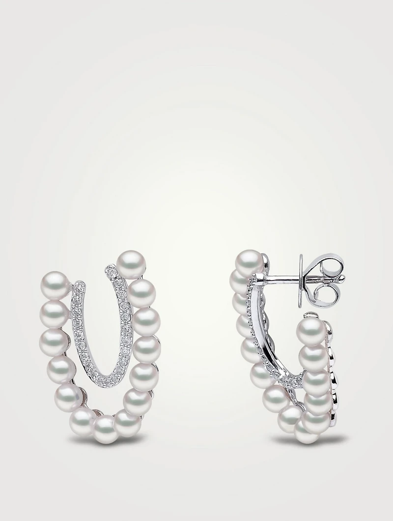 Sleek 18K White Gold Earrings With Akoya Pearls And Diamonds