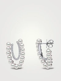 Sleek 18K White Gold Earrings With Akoya Pearls And Diamonds
