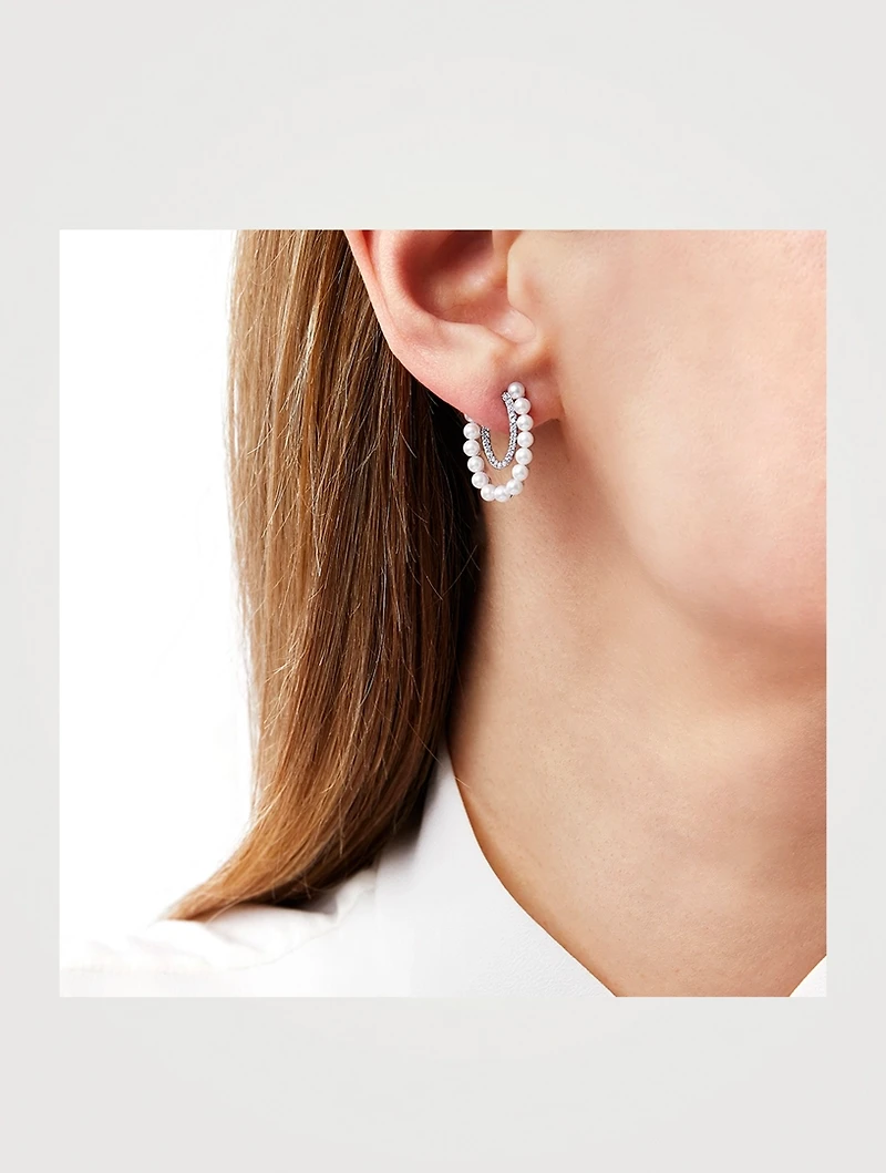 Sleek 18K White Gold Earrings With Akoya Pearls And Diamonds