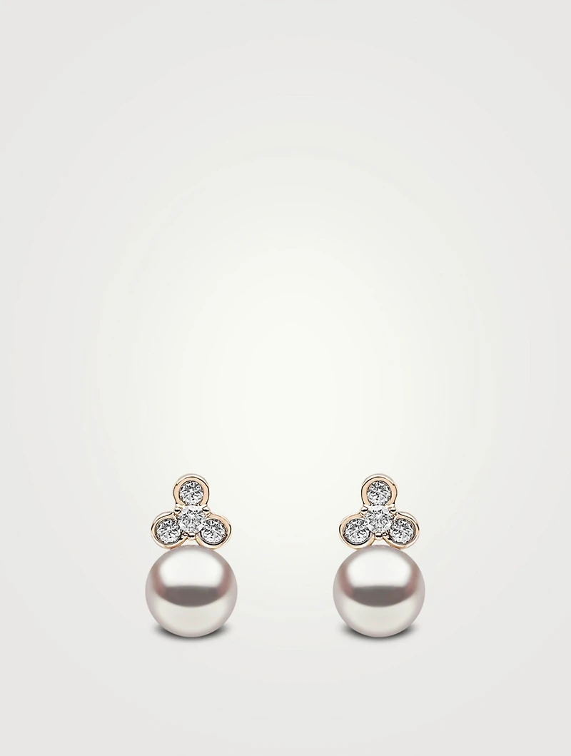 Trend 18K Gold Pearl Stud Earrings With Diamonds
