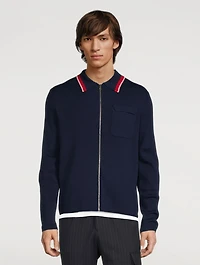 Wool Zip Cardigan With Tipping