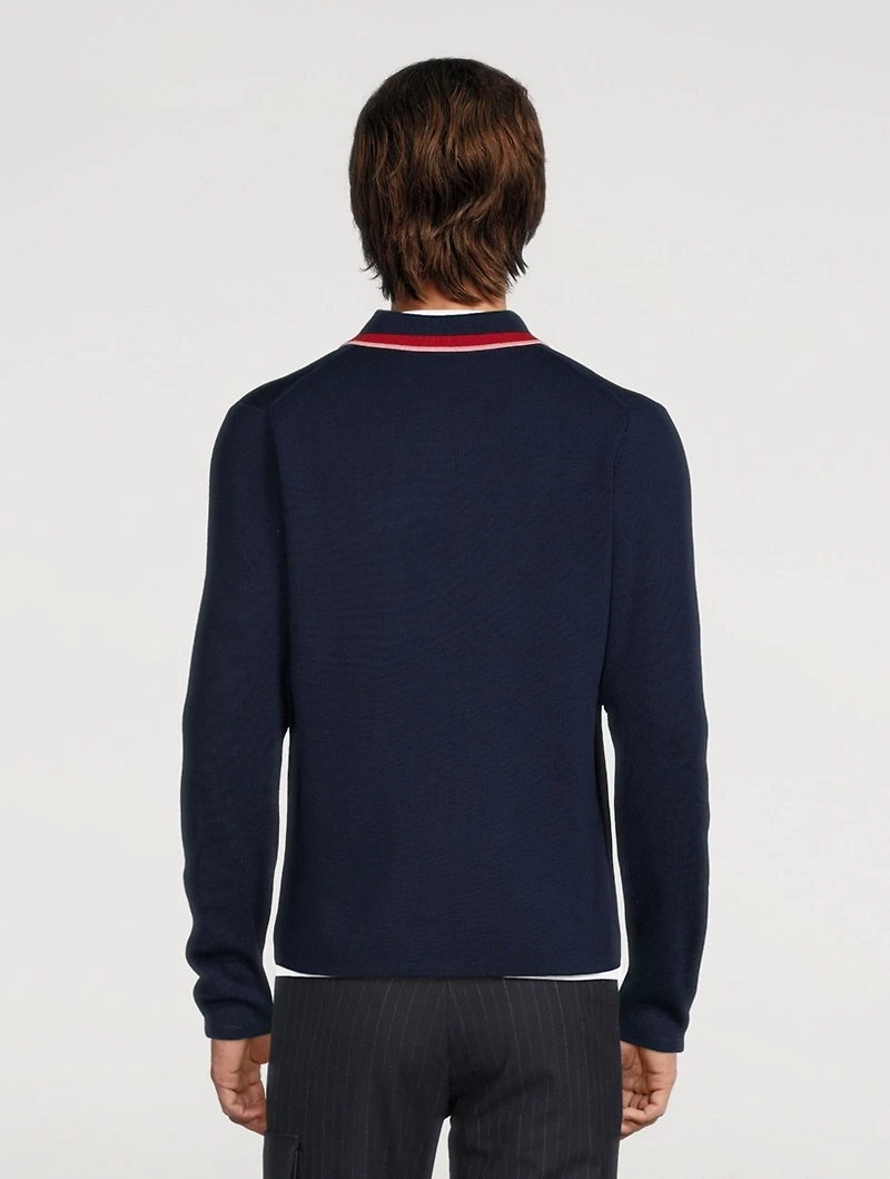 Wool Zip Cardigan With Tipping