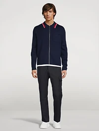 Wool Zip Cardigan With Tipping